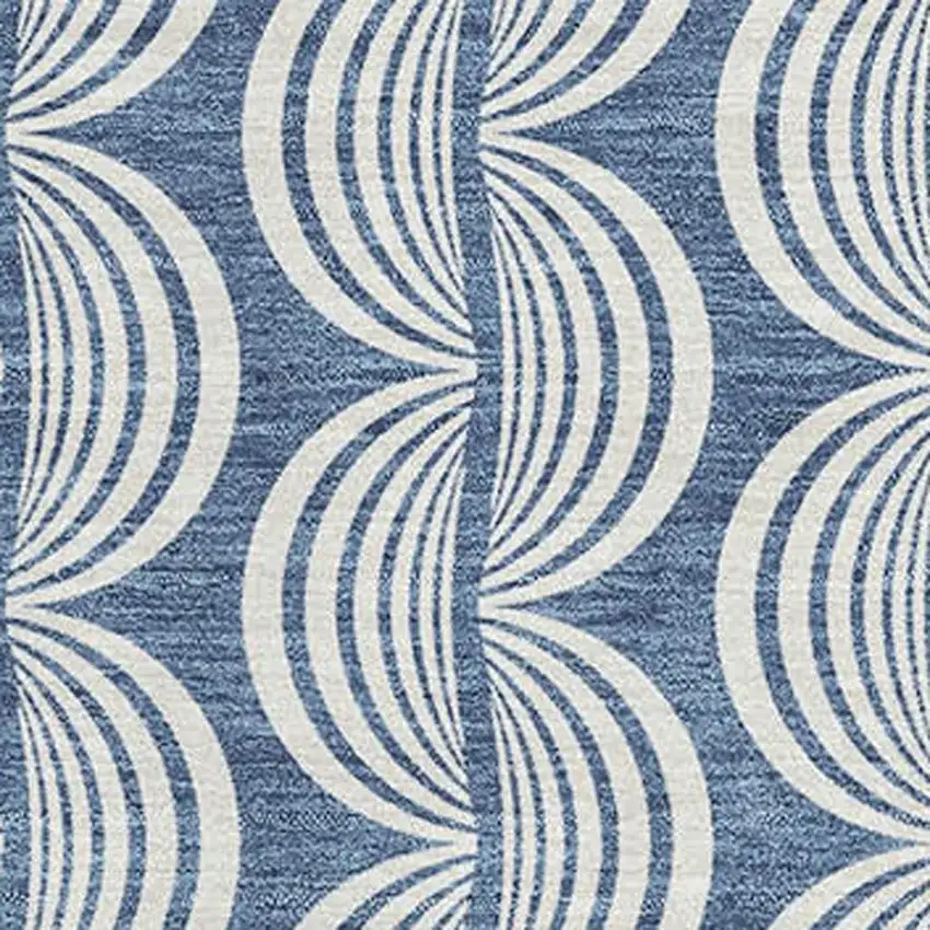 Denim Blue Ivory And Gray Ogee Washable Area Rug With UV Protection Photo 2