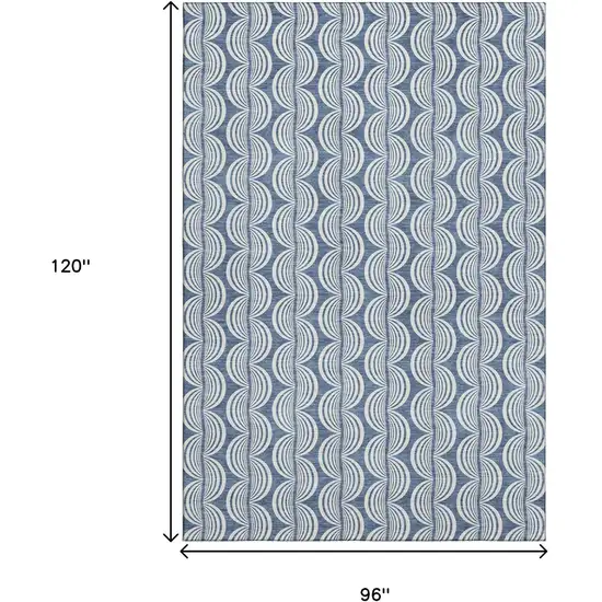 Denim Blue Ivory And Gray Ogee Washable Area Rug With UV Protection Photo 8