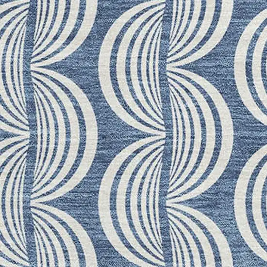 Denim Blue Ivory And Gray Ogee Washable Area Rug With UV Protection Photo 2