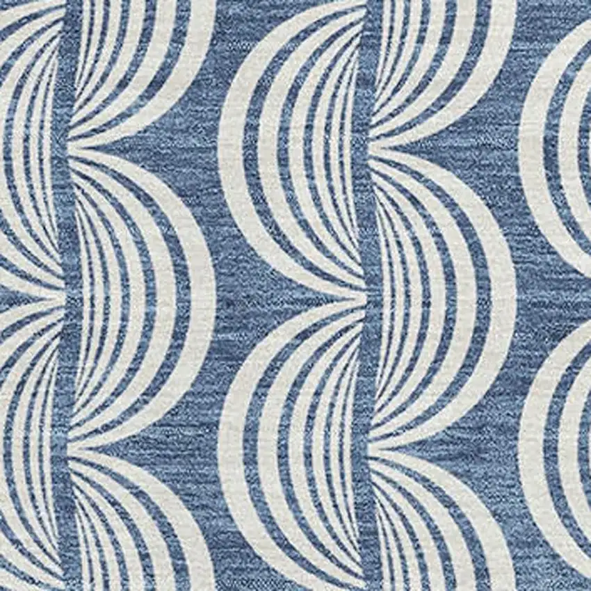 Denim Blue Ivory And Gray Ogee Washable Area Rug With UV Protection Photo 2