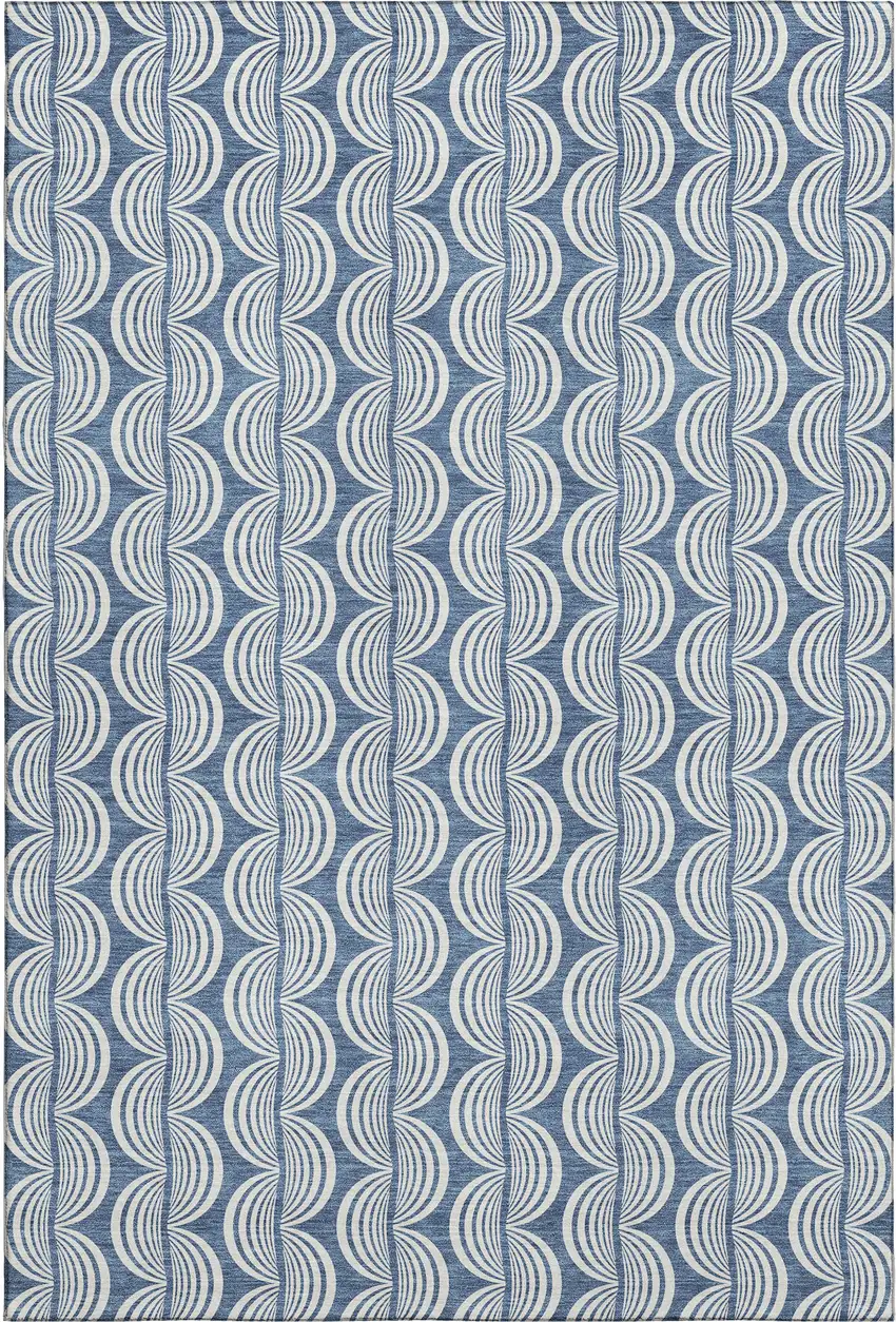 Denim Blue Ivory And Gray Ogee Washable Area Rug With UV Protection Photo 1