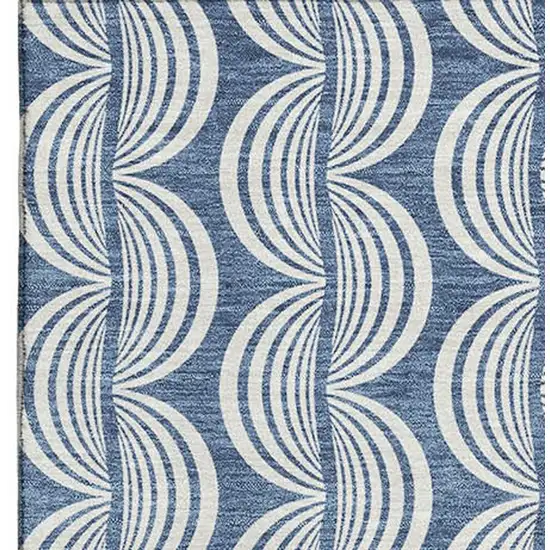 Denim Blue Ivory And Gray Ogee Washable Area Rug With UV Protection Photo 2
