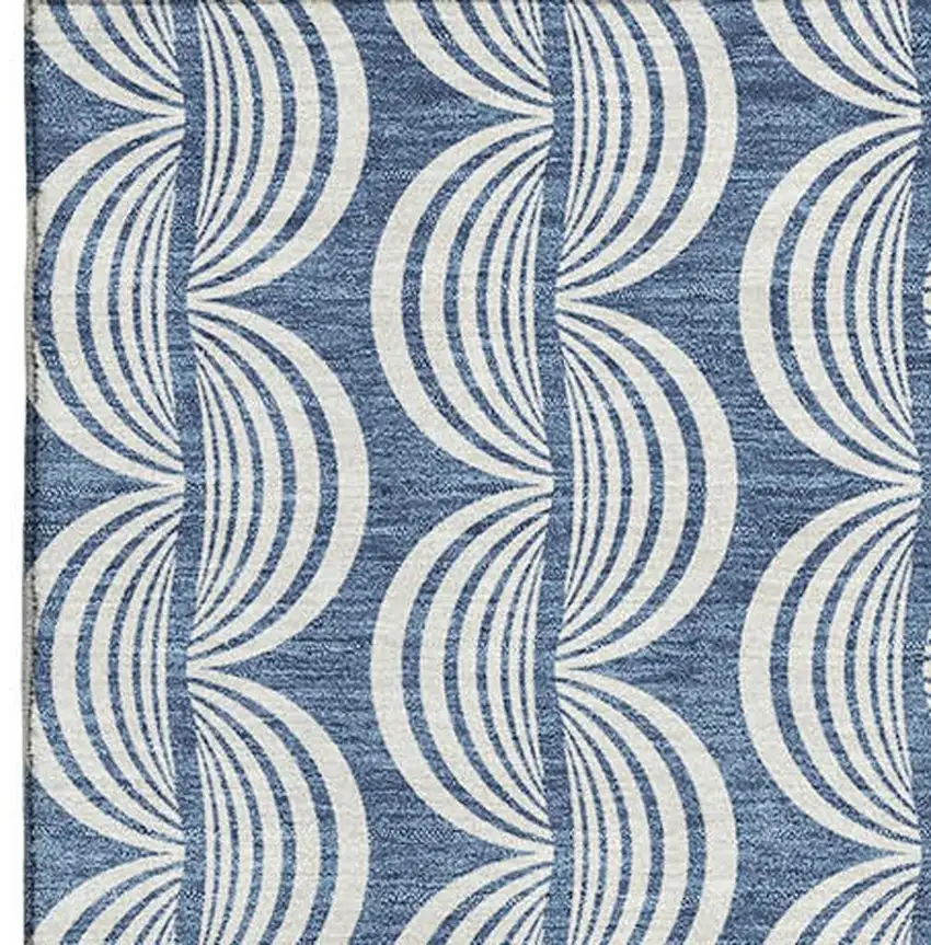Denim Blue Ivory And Gray Ogee Washable Area Rug With UV Protection Photo 2