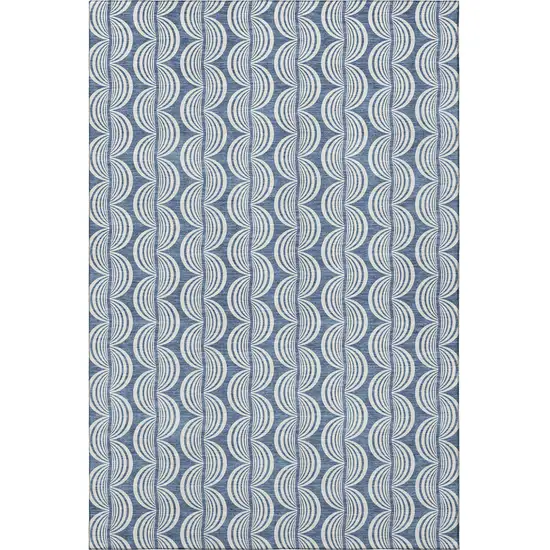 Denim Blue Ivory And Gray Ogee Washable Area Rug With UV Protection Photo 3