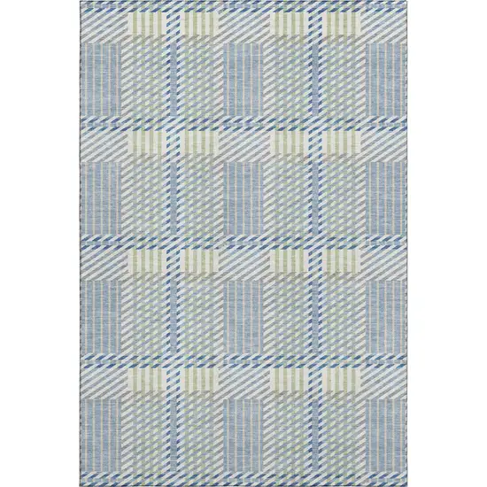 Denim Blue Ivory And Gray Plaid Washable Area Rug With UV Protection Photo 1