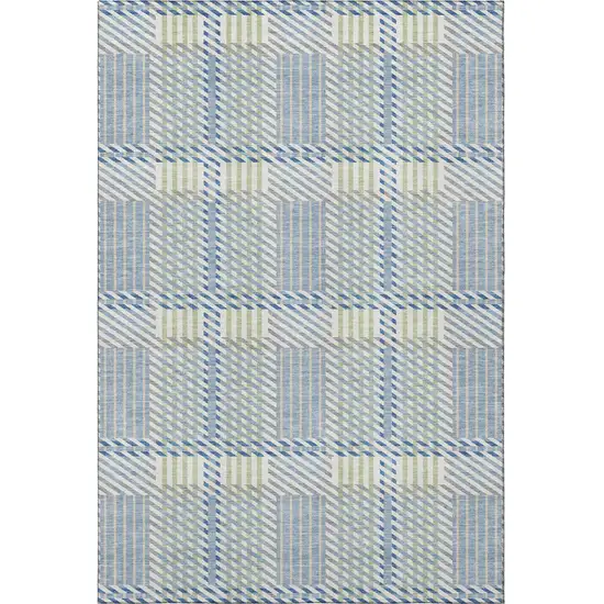 Denim Blue Ivory And Gray Plaid Washable Area Rug With UV Protection Photo 3