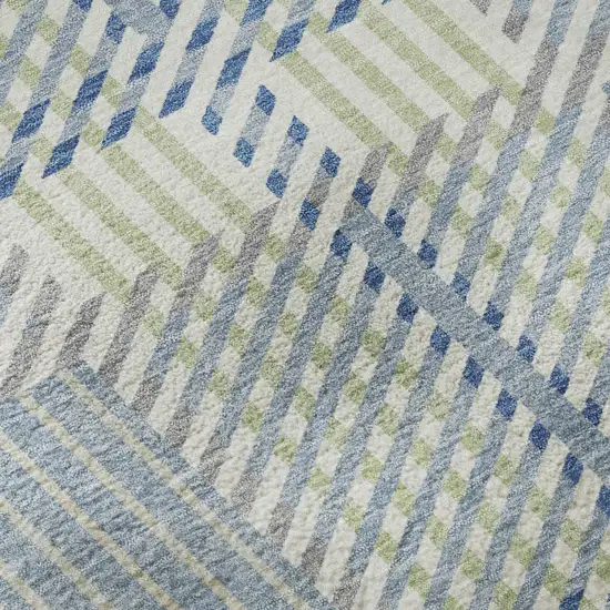 Denim Blue Ivory And Gray Plaid Washable Area Rug With UV Protection Photo 8