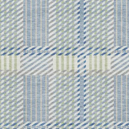 Denim Blue Ivory And Gray Plaid Washable Area Rug With UV Protection Photo 2
