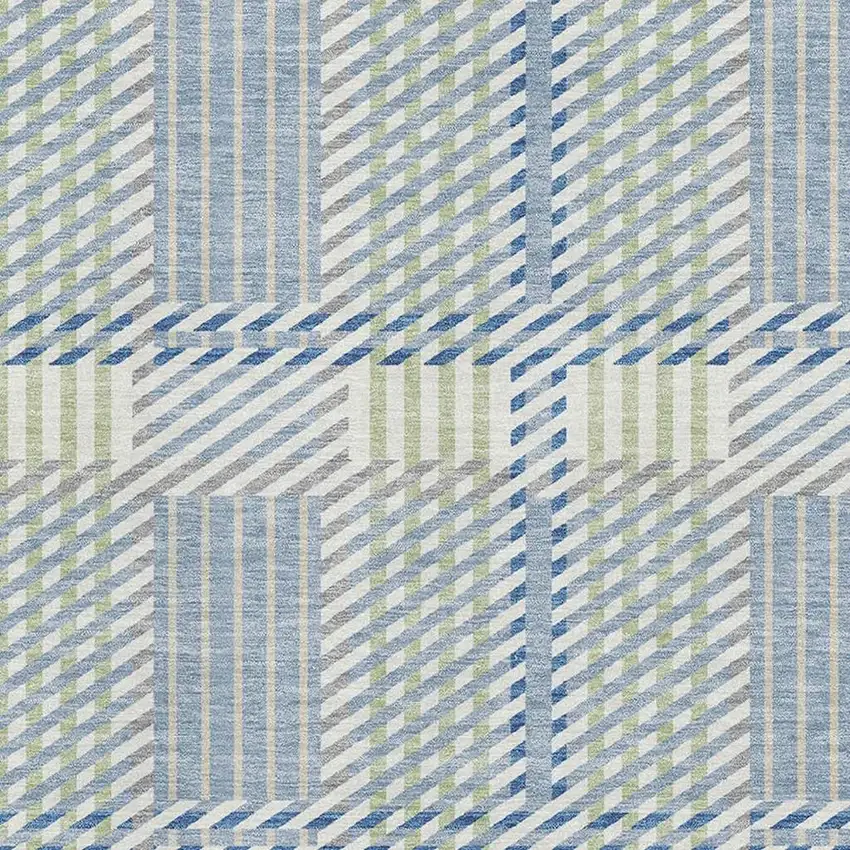 Denim Blue Ivory And Gray Plaid Washable Area Rug With UV Protection Photo 2