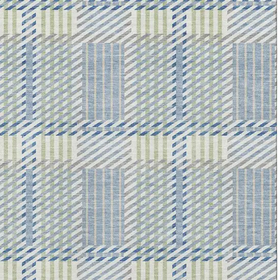 Denim Blue Ivory And Gray Plaid Washable Area Rug With UV Protection Photo 3