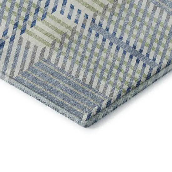 Denim Blue Ivory And Gray Plaid Washable Area Rug With UV Protection Photo 7
