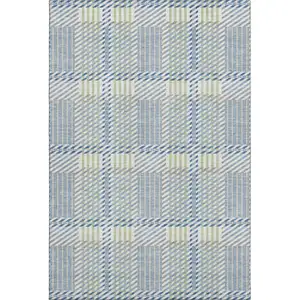 Photo of Denim Blue Ivory And Gray Plaid Washable Area Rug With UV Protection