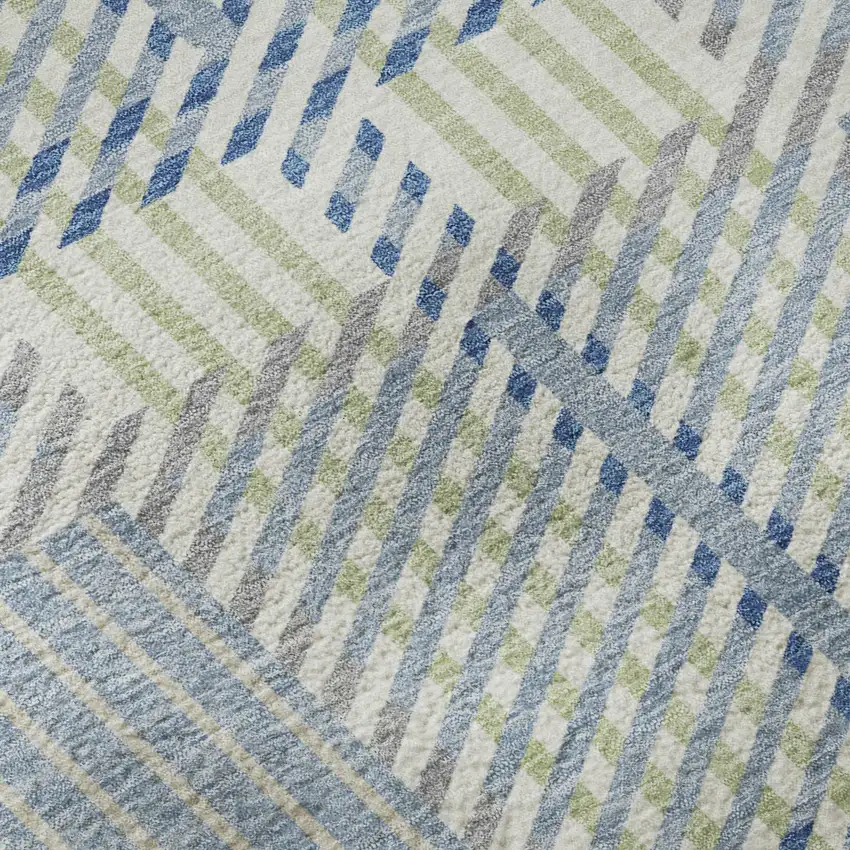 Denim Blue Ivory And Gray Plaid Washable Area Rug With UV Protection Photo 9