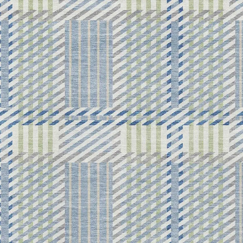 Denim Blue Ivory And Gray Plaid Washable Area Rug With UV Protection Photo 2