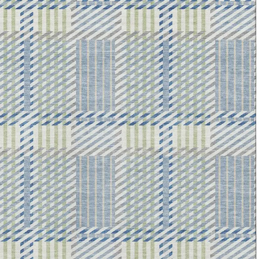Denim Blue Ivory And Gray Plaid Washable Area Rug With UV Protection Photo 3