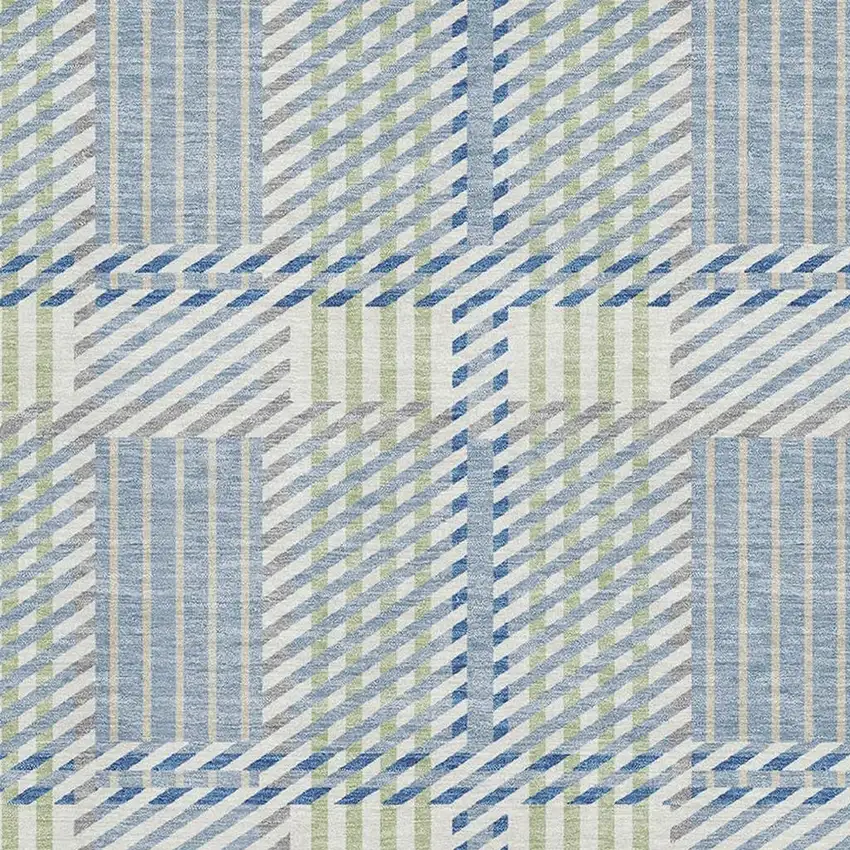 Denim Blue Ivory And Gray Plaid Washable Area Rug With UV Protection Photo 2