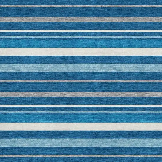 Denim Blue Ivory And Gray Striped Washable Area Rug With UV Protection Photo 3