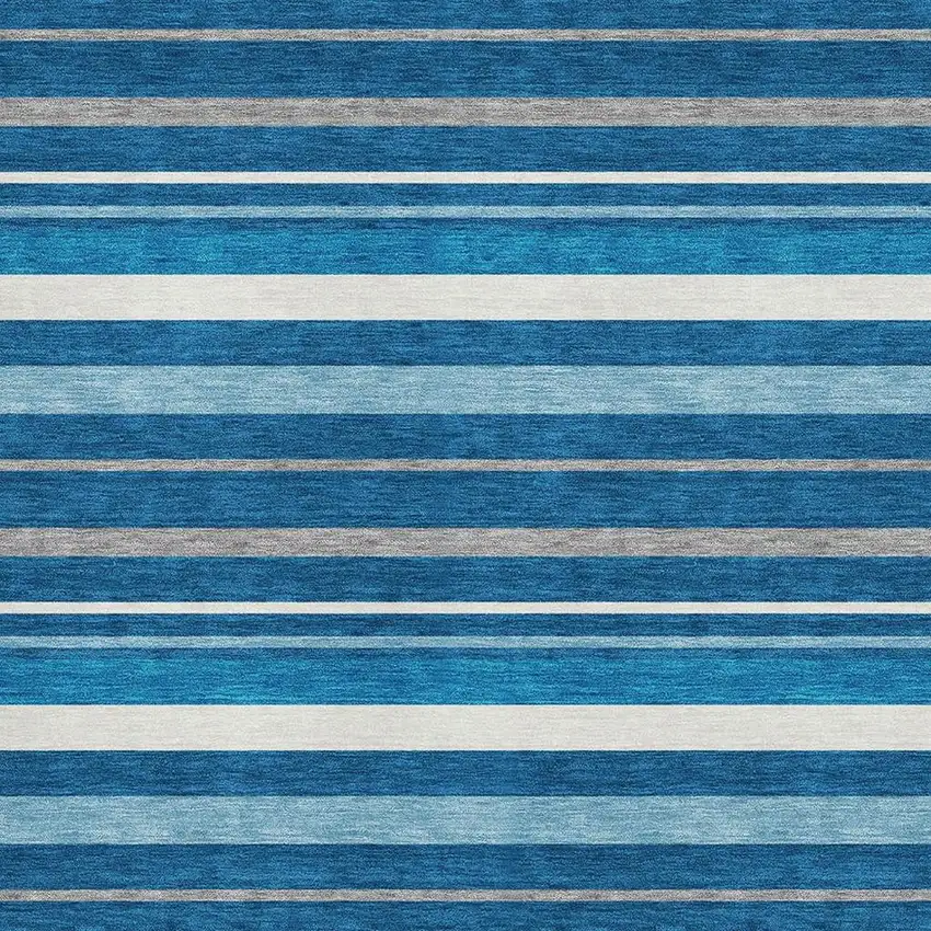 Denim Blue Ivory And Gray Striped Washable Area Rug With UV Protection Photo 3