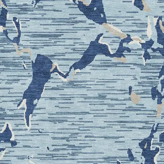 Denim Blue Ivory And Gray Striped Washable Area Rug With UV Protection Photo 2