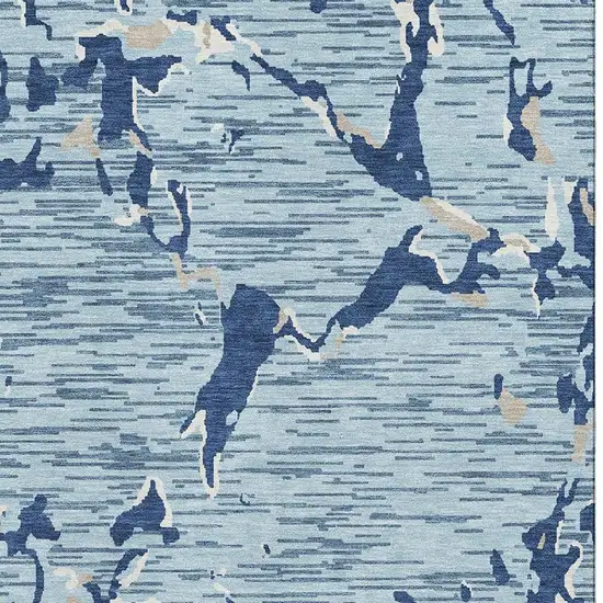 Denim Blue Ivory And Gray Striped Washable Area Rug With UV Protection Photo 3