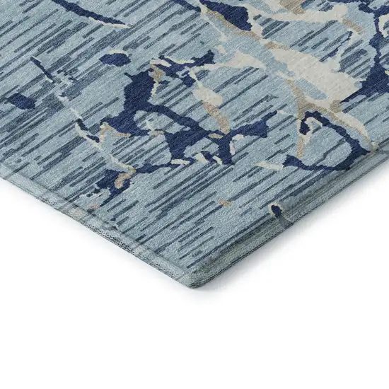 Denim Blue Ivory And Gray Striped Washable Area Rug With UV Protection Photo 7