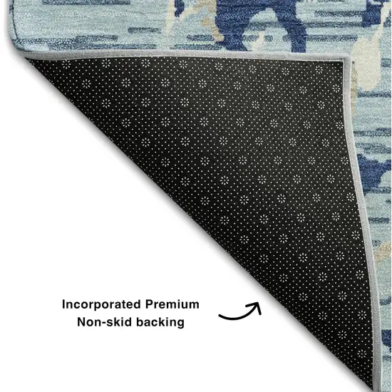 Denim Blue Ivory And Gray Striped Washable Area Rug With UV Protection Photo 6