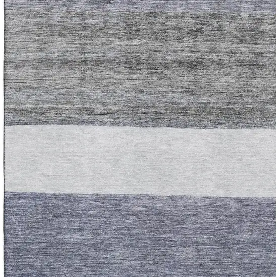 Denim Blue Ivory And Gray Striped Washable Area Rug With UV Protection Photo 3