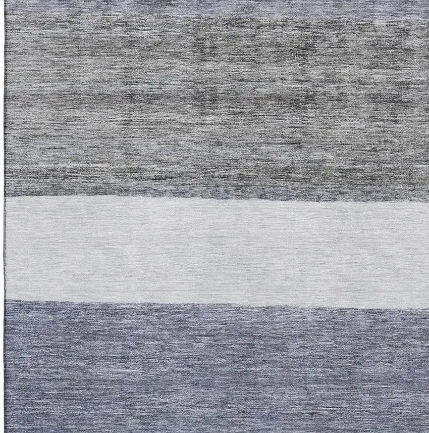 Denim Blue Ivory And Gray Striped Washable Area Rug With UV Protection Photo 3