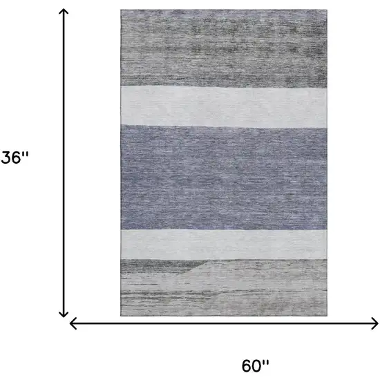 Denim Blue Ivory And Gray Striped Washable Area Rug With UV Protection Photo 9