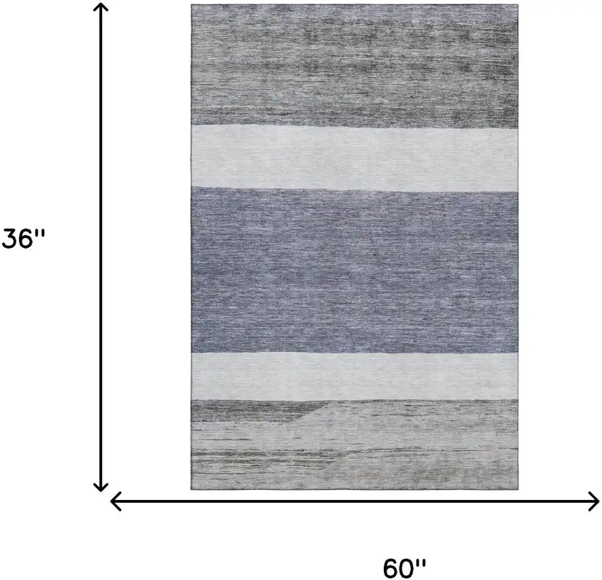 Denim Blue Ivory And Gray Striped Washable Area Rug With UV Protection Photo 9