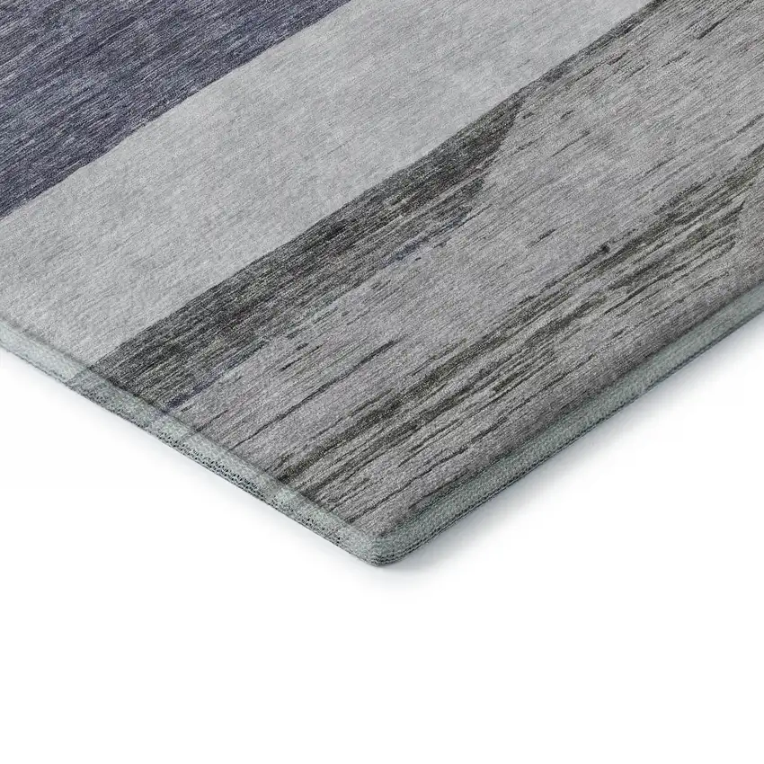 Denim Blue Ivory And Gray Striped Washable Area Rug With UV Protection Photo 6