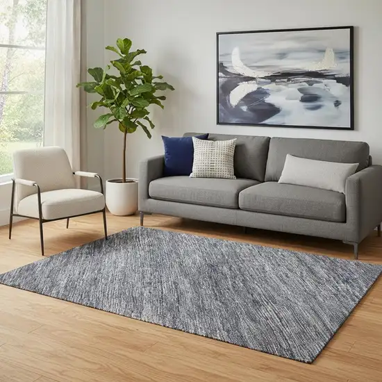 Denim Blue Ivory And Gray Striped Washable Area Rug With UV Protection Photo 2