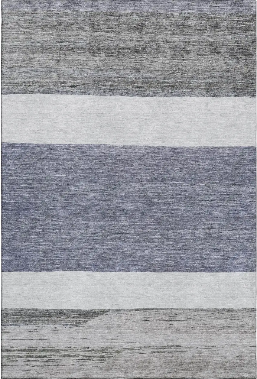 Denim Blue Ivory And Gray Striped Washable Area Rug With UV Protection Photo 4
