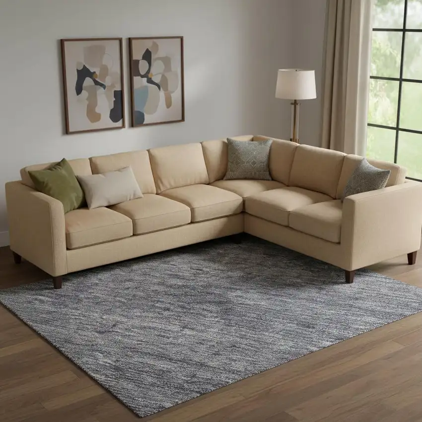 Denim Blue Ivory And Gray Striped Washable Area Rug With UV Protection Photo 2