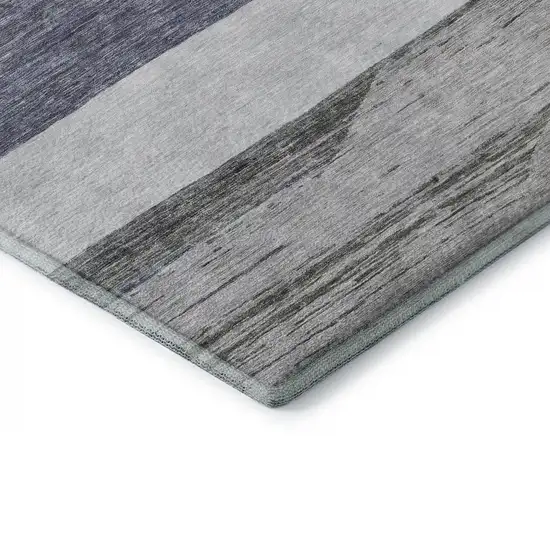 Denim Blue Ivory And Gray Striped Washable Area Rug With UV Protection Photo 7