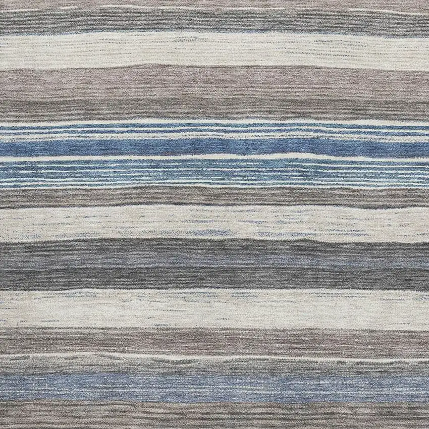 Denim Blue Ivory And Gray Striped Washable Area Rug With UV Protection Photo 2