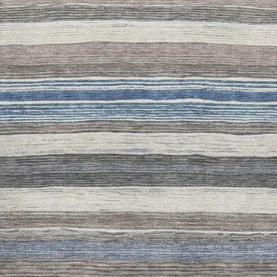 Denim Blue Ivory And Gray Striped Washable Area Rug With UV Protection Photo 2