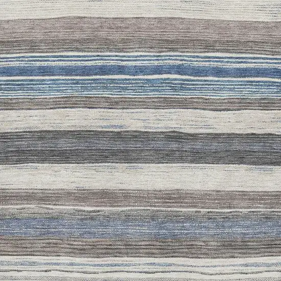 Denim Blue Ivory And Gray Striped Washable Area Rug With UV Protection Photo 2
