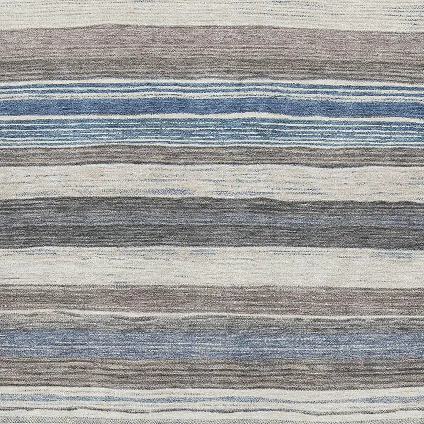 Denim Blue Ivory And Gray Striped Washable Area Rug With UV Protection Photo 2