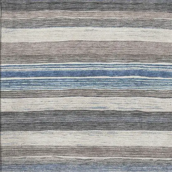 Denim Blue Ivory And Gray Striped Washable Area Rug With UV Protection Photo 2