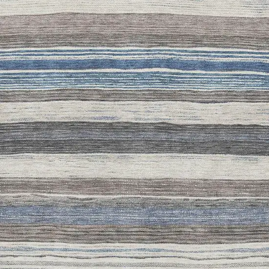 Denim Blue Ivory And Gray Striped Washable Area Rug With UV Protection Photo 2