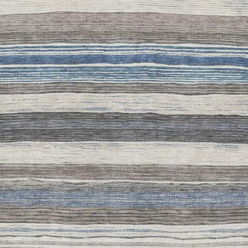 Denim Blue Ivory And Gray Striped Washable Area Rug With UV Protection Photo 2