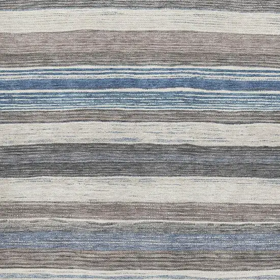 Denim Blue Ivory And Gray Striped Washable Area Rug With UV Protection Photo 2