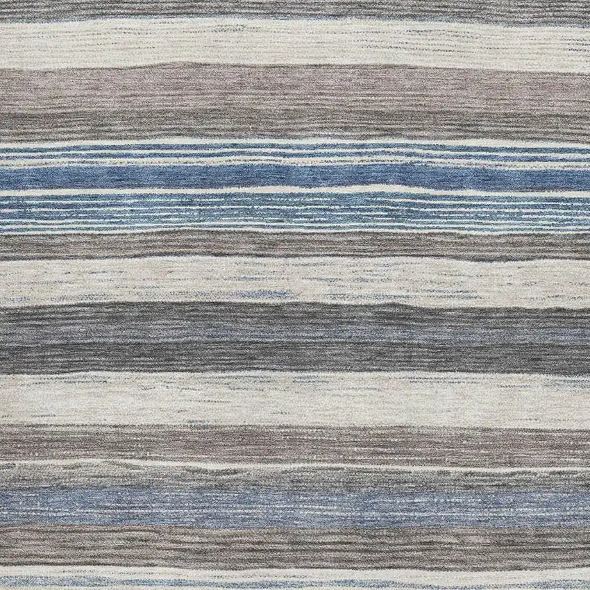 Denim Blue Ivory And Gray Striped Washable Area Rug With UV Protection Photo 2