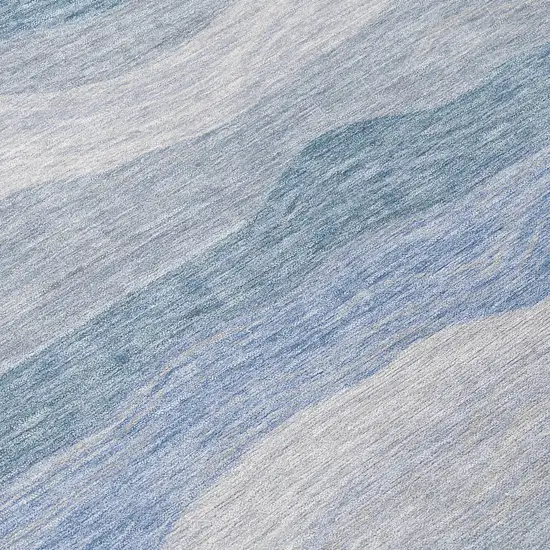 Denim Blue Ivory And Gray Striped Washable Indoor Outdoor Area Rug Photo 1