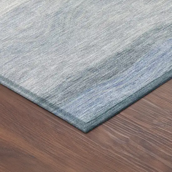 Denim Blue Ivory And Gray Striped Washable Indoor Outdoor Area Rug Photo 9