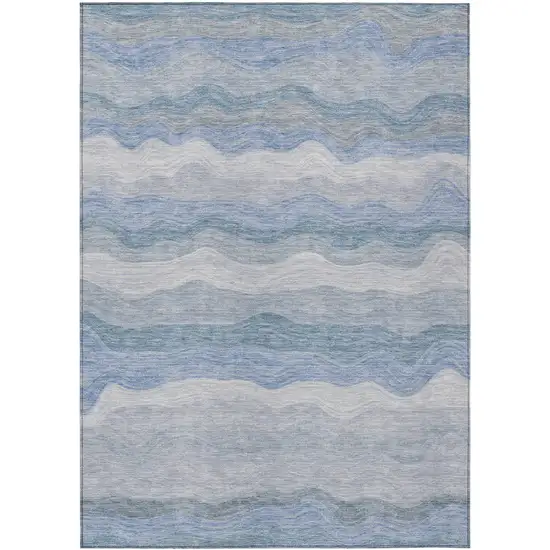 Denim Blue Ivory And Gray Striped Washable Indoor Outdoor Area Rug Photo 7