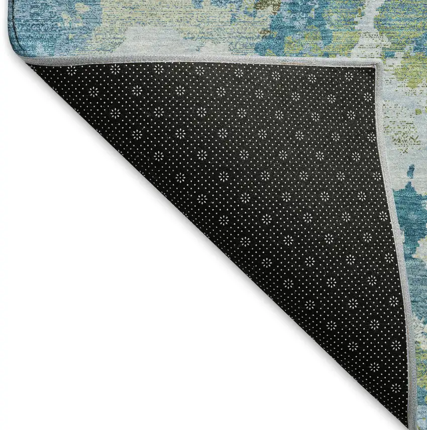 Denim Blue Ivory And Green Abstract Washable Area Rug With UV Protection Photo 6