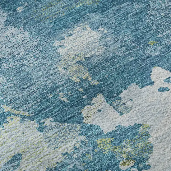 Denim Blue Ivory And Green Abstract Washable Area Rug With UV Protection Photo 8