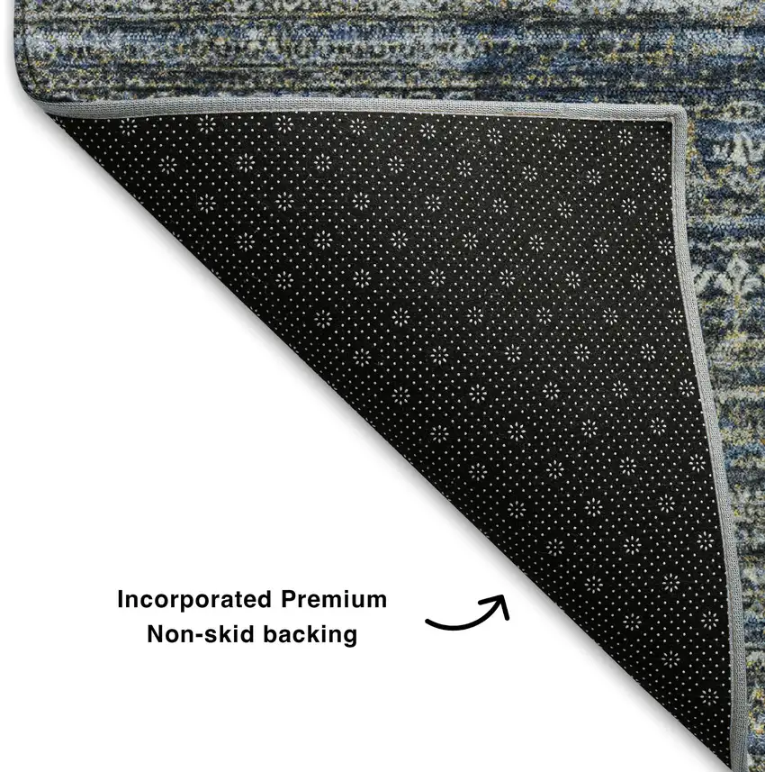 Denim Blue Ivory And Khaki Striped Washable Area Rug With UV Protection Photo 7